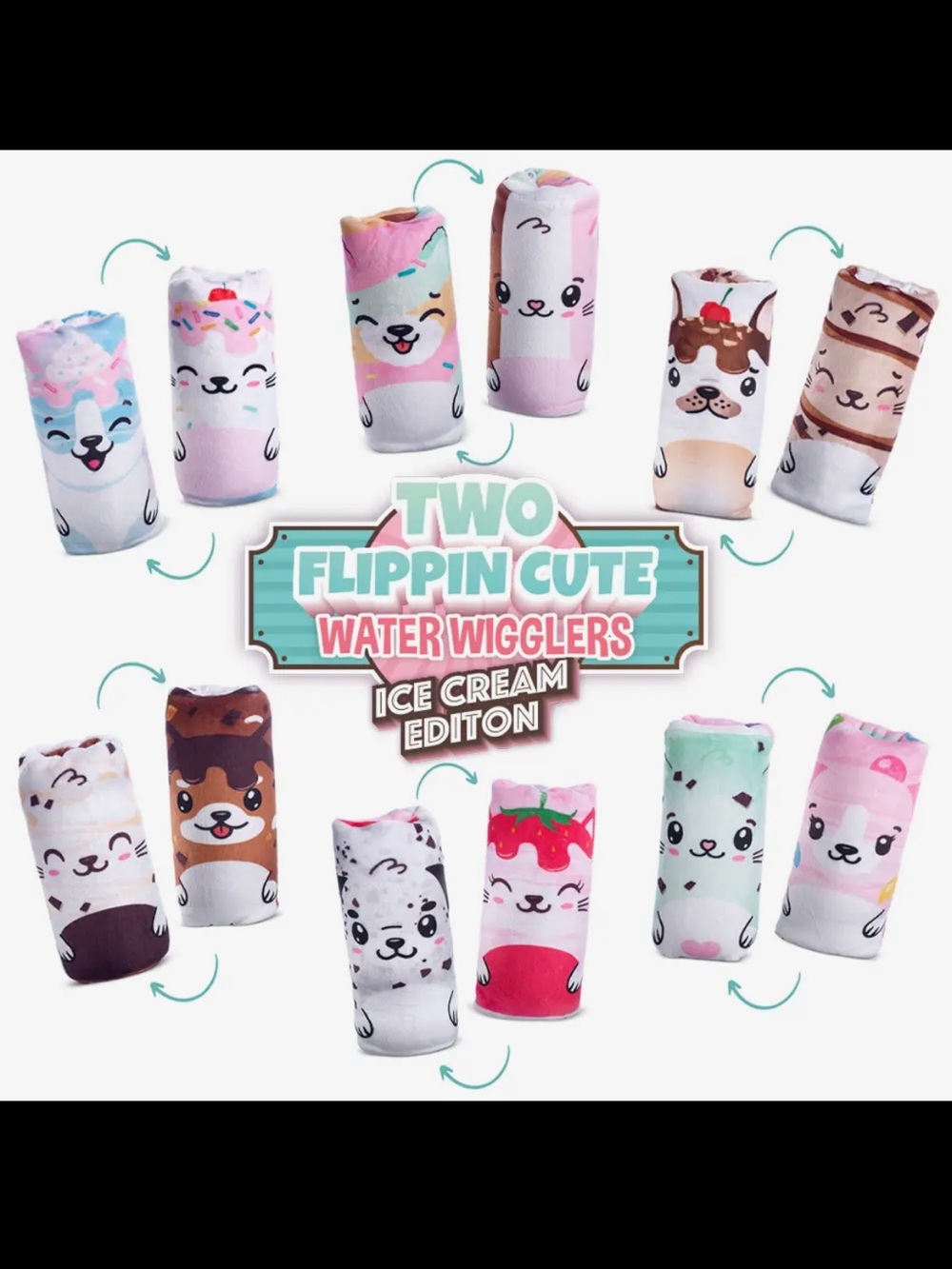 Two Flippin Cute Water Wigglers - Ice Cream Edition Plush Set 1 Random